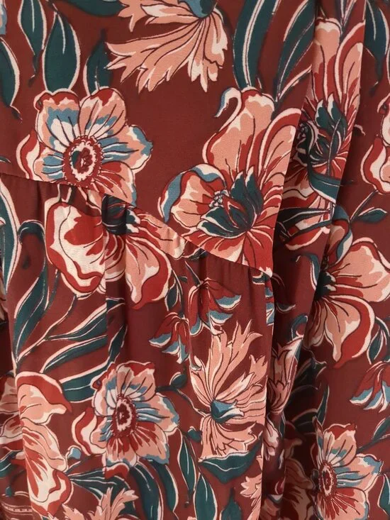 Med DR2 Floral Tunic / Blouse / Top with Button Long or Roll Up Sleeves - Picture 12 of 16